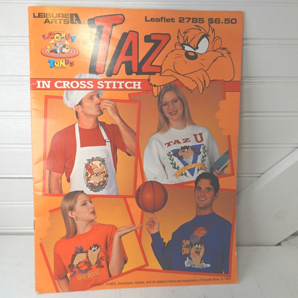 Vintage TAZ Cross Stitch Pattern Book 1995 Warner Bros Looney Tunes Leisure Arts